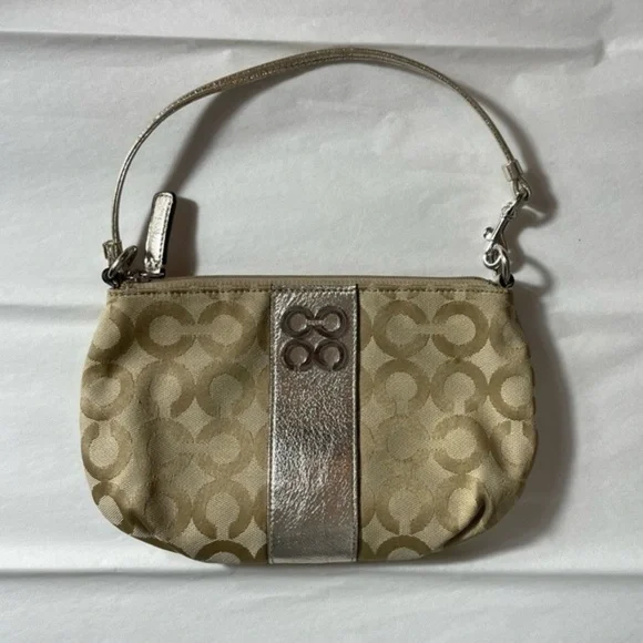 Authentic Coach Beige & Metallic Gold Accent Wristlet - Picture 14 of 16